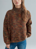 Women's Casual Contrast Color Semi-High Neck Long Sleeve Sweater