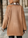 Women's Autumn Trendy Fleece Plaid Patchwork Long Sleeve Lapel Coat