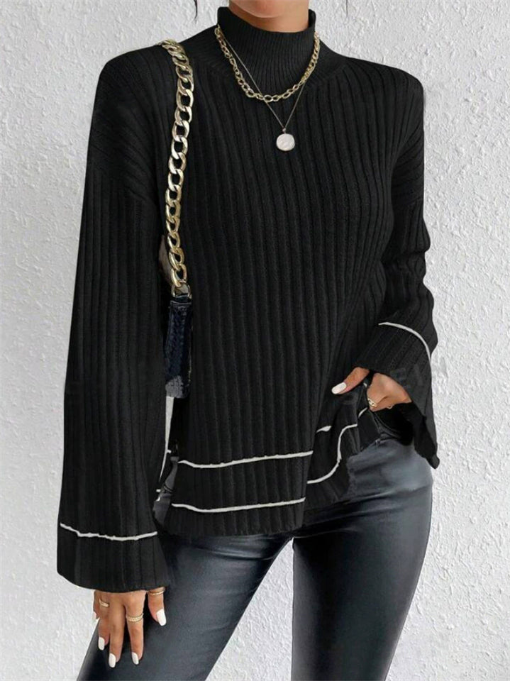 Autumn Loose Fit Turtleneck Ribbed Striped Women's Soft Casual Sweaters