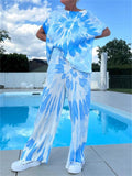 Women's 2Pcs Casual Holiday Style Printed Short Sleeve Shirt & Pant Set