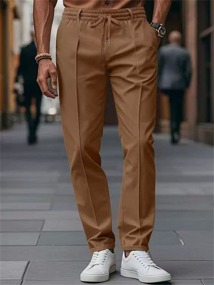 Men's Simple Elastic Waist Drawstring Straight Leg Casual Pants
