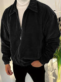 Men's Autumn Solid Color Corduroy Zip Up Lapel Long Sleeve Coat