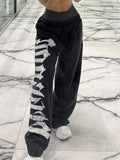 Men's Casual Printed Sports Mid Waist Elastic Wide Leg Straight Trousers