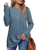 Female Knitwear Solid Ribbed Autumn Winter T-shirts