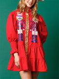 Women's Contrast Color Sequined Long Sleeve Lapel Shirt Dress