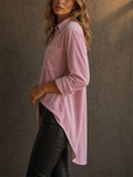 Women Velvet Oversized Button Down Long Sleeve Shirt