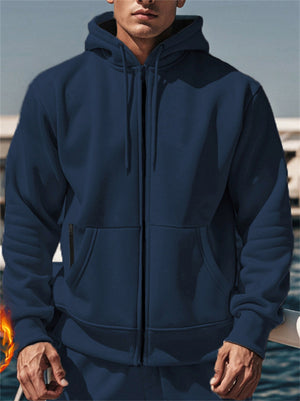 Men's Solid Color Casual Zip Hoodies with Pocket