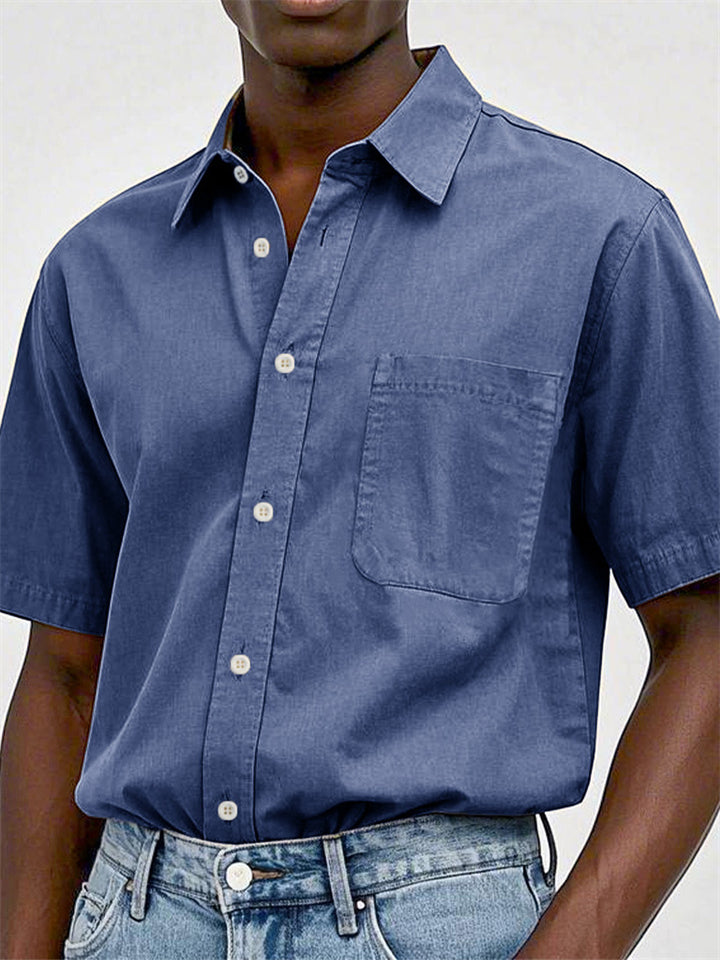 Men's Casual Short Sleeve Button Up Lapel Solid Color Shirts