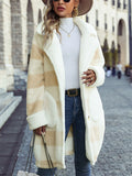 Women's Autumn Plaid Mid-Length Single Breasted Suit Collar Fleece Coats