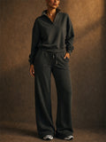 Women 2 Piece Casual Polo Wide Leg Lounge Set Sweatsuit