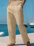 Men's Casual Solid Color Drawstring Side Buttons Pants
