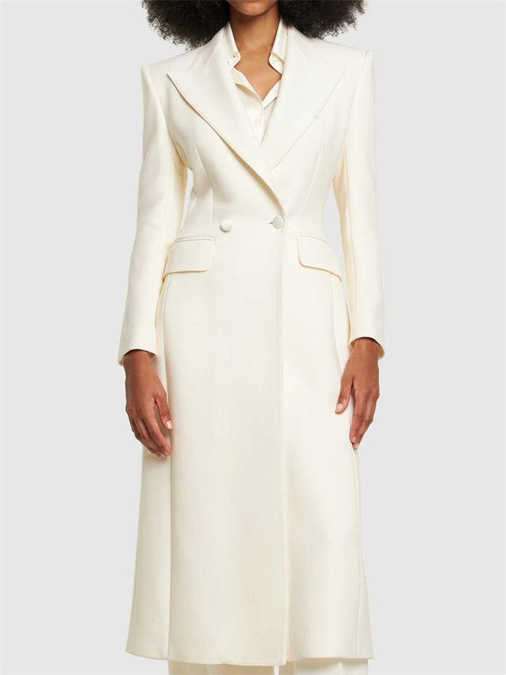 Female Elegant White Double-Breasted Suiting Coat