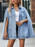Women's Fashion Single Breasted Asymmetric Cape Denim Coat