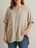 Women's Casual Comfy Solid Color Pockets 3/4 Sleeve Shirt