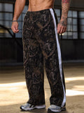 Men's Causal Contrast Color Elastic Waist Sporty Wide Leg Trousers