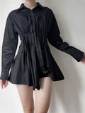 Women's Single Breasted Lapel Asymmetric Hem Long Sleeve Blouses