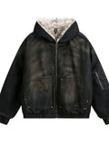 Men's Winter Warm Fleece-Lined Denim Bomber Jacket Casual Loose Fit Coats