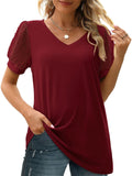 Women's Elegant Mesh Puff Sleeve V-Neck Slim Fit Shirt