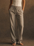 Women High Waist Elastic Casual Summer Wide Leg Pants