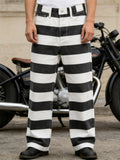 Men Streetwear Casual Striped Wide Leg Straight Leg Cargo Pants