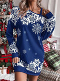 Women's Christmas Snowflake Printed Long-sleeved Off-shoulder Dress