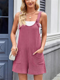 Women's Summer Casual Solid Color Pockets Strap Short Jumpsuits