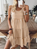 Women's Casual Summer Boho Striped Sleeveless Tiered Mini Sundress