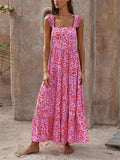 Ladies Square Neck Dot Printed Backless Maxi Dresses
