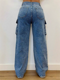 ‌Women's Multi Pocket Cargo Jeans with Rhinestones