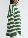 Women's Casual Sabrina Neck Stripe Contrast Color Long Sleeve Sweaters