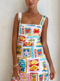 Female Sea Life Graffiti Printed Vacation Strappy Dress