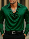 Men's Long Sleeved Cowl Collar Sexy Satin Shirts