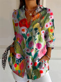 Women's Autumn Casual Floral Printed Button Up Long Sleeve Shirts
