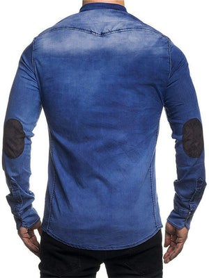 Men's Colour Block Faux Suede Denim Long Sleeve Shirt