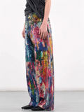 Women's Stylish Streetwear Colorful Painting Print Wide-Leg Denim Pants