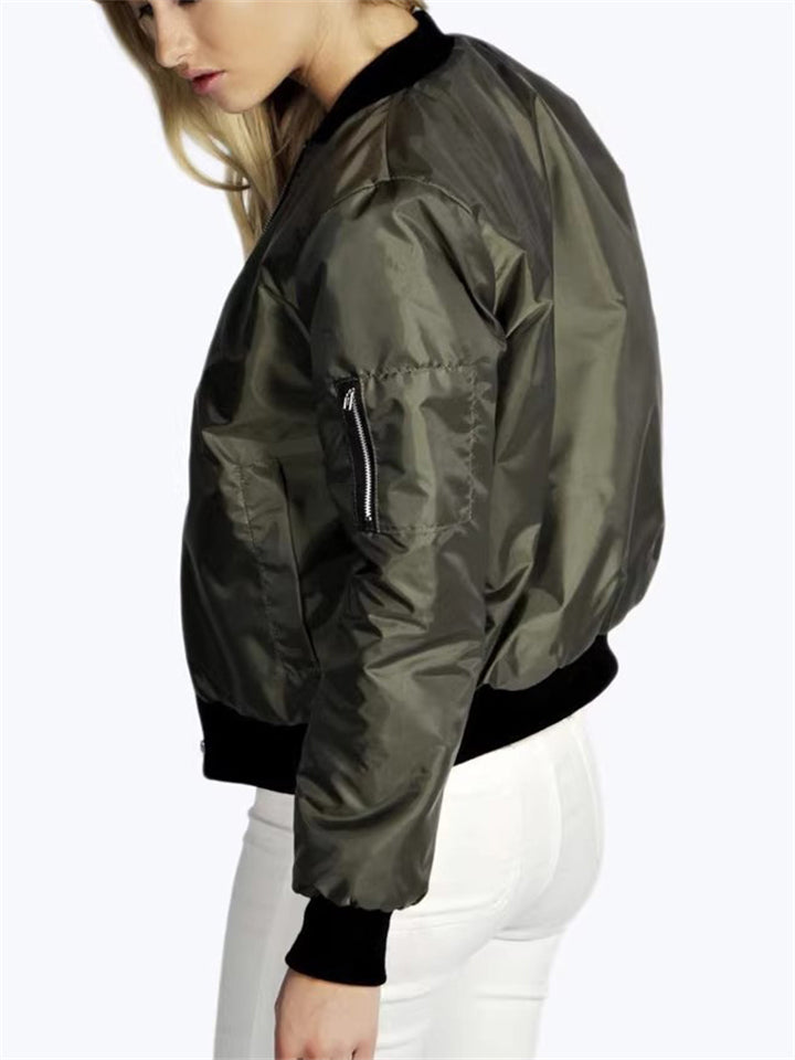 Women's Autumn Casual Solid Color Round Neck Waist Length Jackets