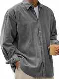 Men's Autumn Solid Color Lapel Long Sleeve Corduroy Shirts