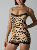 Women's Tiger Leopard Print Lace Trim Sexy Bodysuit Romper Shapewear Jumpsuit