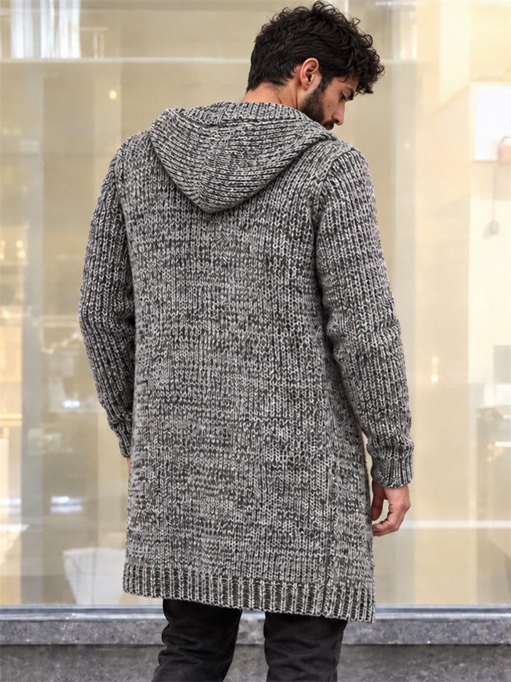 Men Hooded Knit Cardigan Zip Up Long Sweater Coat with Pockets