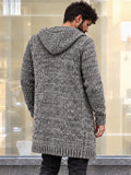 Men Hooded Knit Cardigan Zip Up Long Sweater Coat with Pockets