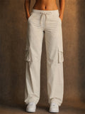 Women High Waist Drawstring Wide Leg Baggy Cargo Pants