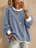 Women Casual Striped Crew Neck Long Sleeve Oversized Sweatshirt