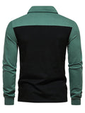 Men's Splicing Contrast Color Long Sleeved Polo Shirt