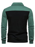 Men's Contrast Color Splicing Long Sleeve Polo Shirt