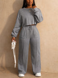 Women Casual 2 Piece Set Cropped Crewneck Oversized Sweatsuit