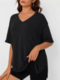 Women's Trendy Summer Solid Color Pullover Split Hem Shirts
