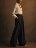 Women Pinstripe Wide Leg Drawstring High Waist Baggy Pants