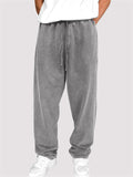 Men's Autumn Solid Color Cotton Distressed Drawstring Straight Trousers