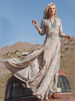 Womens Bohemian Floral Printed Maxi Dress