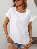 Women's Summer Hollow Macaron Color Round Neck Short Sleeve Shirts